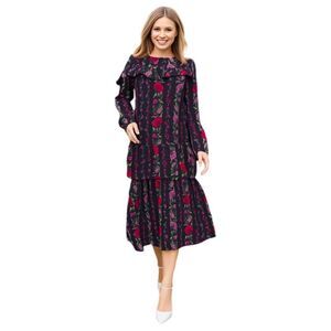 Hailey & CO Floral Tiered Ruffle Long Sleeve Midi Cottagecore Dress Size M